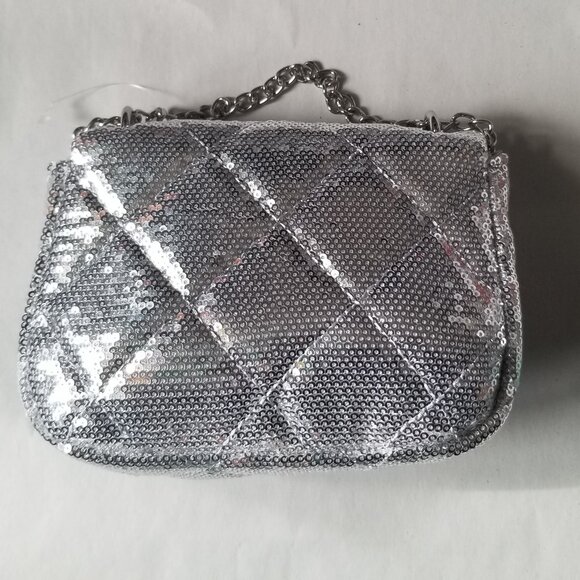 Claire's Silver Sequined Purse / Bag with silver chain strap - Picture 2 of 8